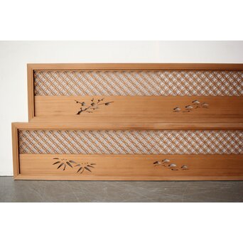 七宝繋ぎ組子と透かし彫刻の欄間 2枚1組　R0375 