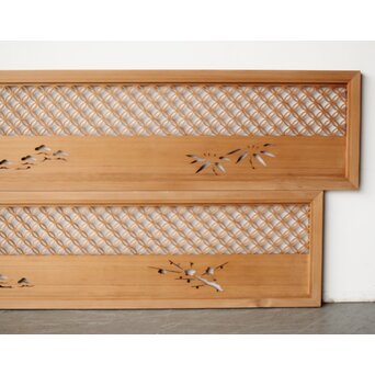 七宝繋ぎ組子と透かし彫刻の欄間 2枚1組　R0375 