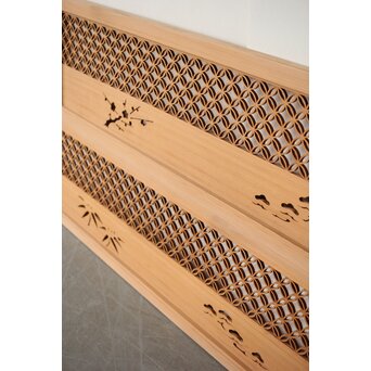 七宝繋ぎ組子と透かし彫刻の欄間 2枚1組　R0375 