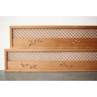 七宝繋ぎ組子と透かし彫刻の欄間 2枚1組　R0375 