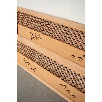 七宝繋ぎ組子と透かし彫刻の欄間 2枚1組　R0375 