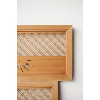 七宝繋ぎ組子と透かし彫刻の欄間 2枚1組　R0375 