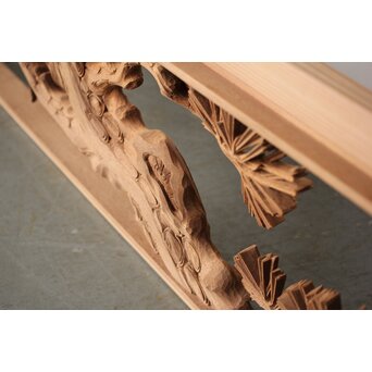 珍品共箱 大島五雲 井波彫刻 鷹松木彫欄間　R0376 