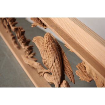 珍品共箱 大島五雲 井波彫刻 鷹松木彫欄間　R0376 