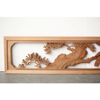 珍品共箱 大島五雲 井波彫刻 鷹松木彫欄間　R0376 