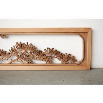 珍品共箱 大島五雲 井波彫刻 鷹松木彫欄間　R0376 