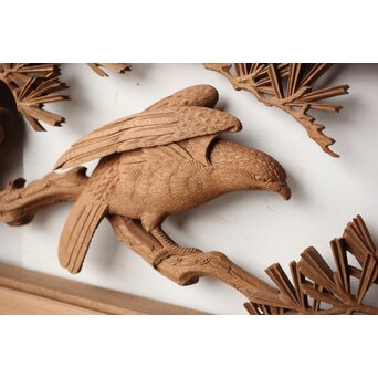 珍品共箱 大島五雲 井波彫刻 鷹松木彫欄間　R0376 