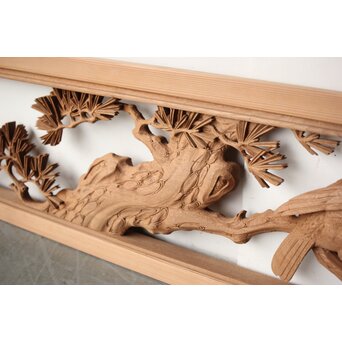 珍品共箱 大島五雲 井波彫刻 鷹松木彫欄間　R0376 