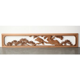 珍品共箱 大島五雲 井波彫刻 鷹松木彫欄間　R0376