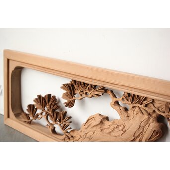 珍品共箱 大島五雲 井波彫刻 鷹松木彫欄間　R0376 