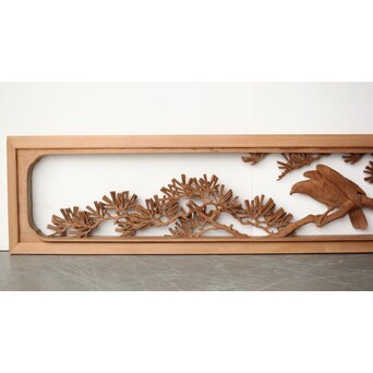 珍品共箱 大島五雲 井波彫刻 鷹松木彫欄間　R0376 