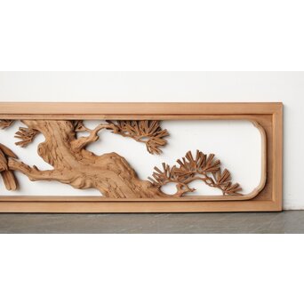 珍品共箱 大島五雲 井波彫刻 鷹松木彫欄間　R0376 