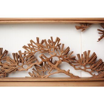 珍品共箱 大島五雲 井波彫刻 鷹松木彫欄間　R0376 