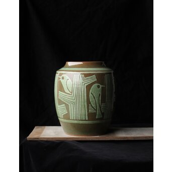 新開寛山 小鳥花瓶　P454 