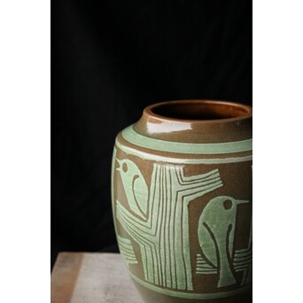 新開寛山 小鳥花瓶　P454 