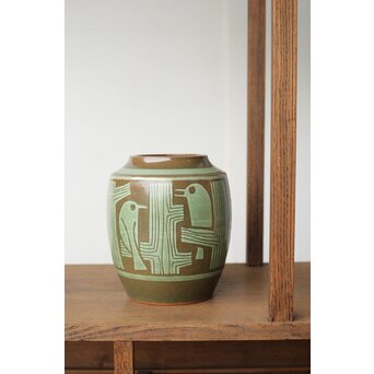 新開寛山 小鳥花瓶　P454