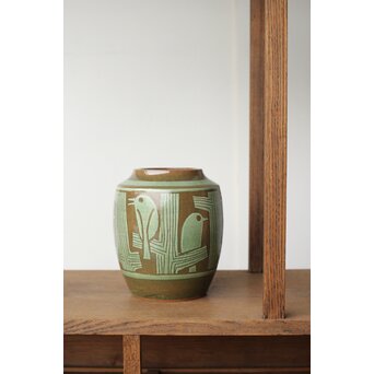 新開寛山 小鳥花瓶　P454 