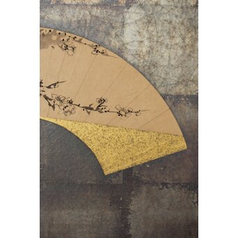 倣 初代 篩月庵 三浦竹泉 水墨竹図 扇面屏風 貼交 銀張　Z488 