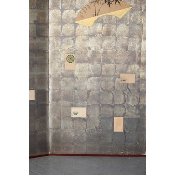 倣 初代 篩月庵 三浦竹泉 水墨竹図 扇面屏風 貼交 銀張　Z488 