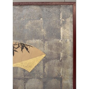 倣 初代 篩月庵 三浦竹泉 水墨竹図 扇面屏風 貼交 銀張　Z488 