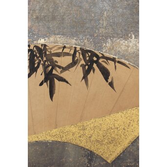 倣 初代 篩月庵 三浦竹泉 水墨竹図 扇面屏風 貼交 銀張　Z488 