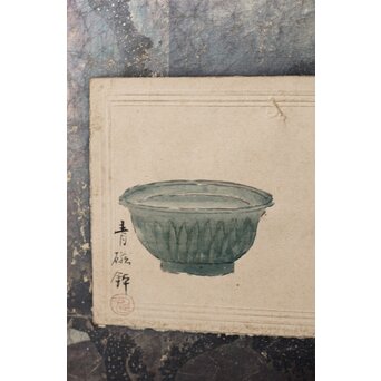 倣 初代 篩月庵 三浦竹泉 水墨竹図 扇面屏風 貼交 銀張　Z488 