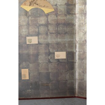 倣 初代 篩月庵 三浦竹泉 水墨竹図 扇面屏風 貼交 銀張　Z488 