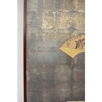 倣 初代 篩月庵 三浦竹泉 水墨竹図 扇面屏風 貼交 銀張　Z488 