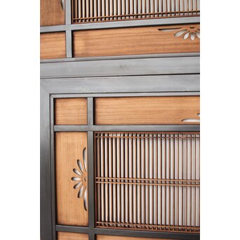 黒枠 透かしと筬の欄間 2枚1組　R0378 