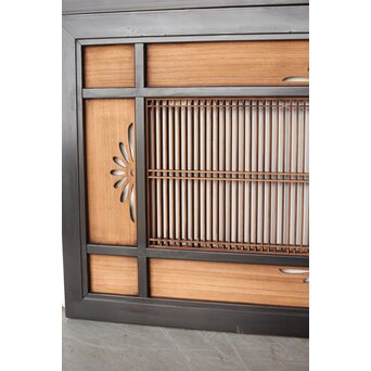 黒枠 透かしと筬の欄間 2枚1組　R0378 