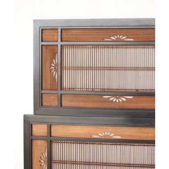 黒枠 透かしと筬の欄間 2枚1組　R0378 