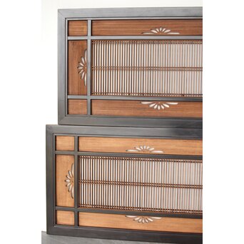 黒枠 透かしと筬の欄間 2枚1組　R0378 