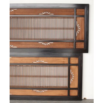 黒枠 透かしと筬の欄間 2枚1組　R0378 