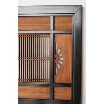 黒枠 透かしと筬の欄間 2枚1組　R0378 