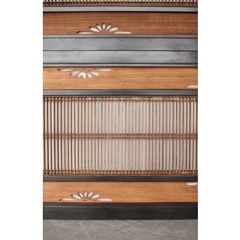 黒枠 透かしと筬の欄間 2枚1組　R0378 