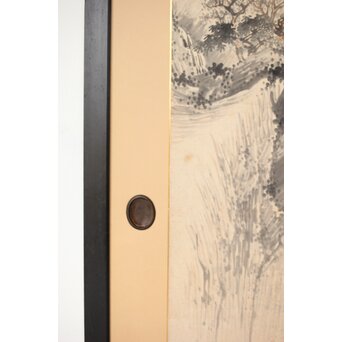 木村半雨 楼閣山水水墨図 紙本襖戸 4枚1組　F266 