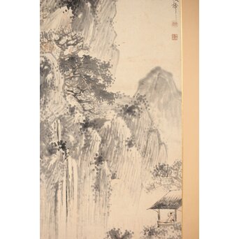 木村半雨 楼閣山水水墨図 紙本襖戸 4枚1組　F266 