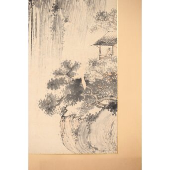 木村半雨 楼閣山水水墨図 紙本襖戸 4枚1組　F266 