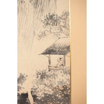 木村半雨 楼閣山水水墨図 紙本襖戸 4枚1組　F266 