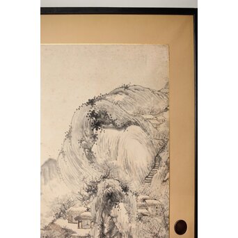 木村半雨 楼閣山水水墨図 紙本襖戸 4枚1組　F266 