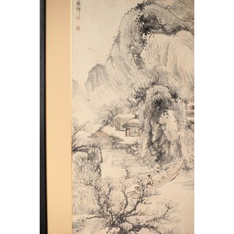 木村半雨 楼閣山水水墨図 紙本襖戸 4枚1組　F266 