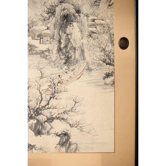 木村半雨 楼閣山水水墨図 紙本襖戸 4枚1組　F266 