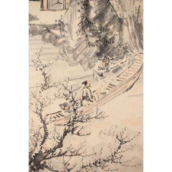 木村半雨 楼閣山水水墨図 紙本襖戸 4枚1組　F266 