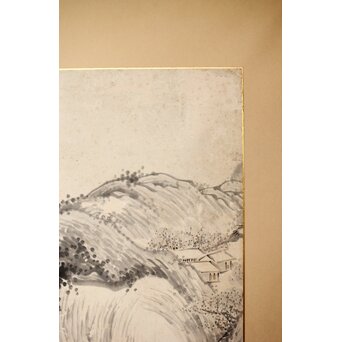 木村半雨 楼閣山水水墨図 紙本襖戸 4枚1組　F266 