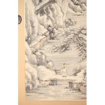 木村半雨 楼閣山水水墨図 紙本襖戸 4枚1組　F266 