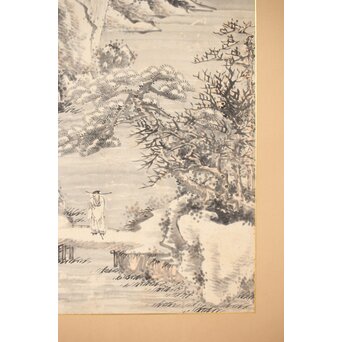 木村半雨 楼閣山水水墨図 紙本襖戸 4枚1組　F266 