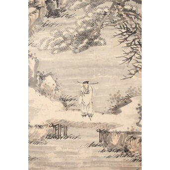 木村半雨 楼閣山水水墨図 紙本襖戸 4枚1組　F266 