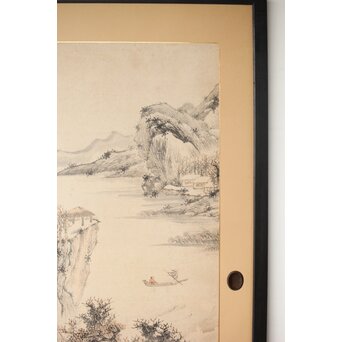 木村半雨 楼閣山水水墨図 紙本襖戸 4枚1組　F266 