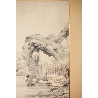 木村半雨 楼閣山水水墨図 紙本襖戸 4枚1組　F266 