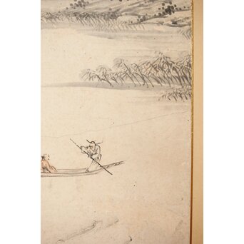 木村半雨 楼閣山水水墨図 紙本襖戸 4枚1組　F266 この線も落書き